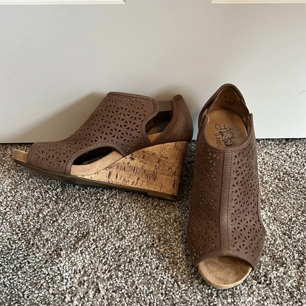 Peep-Toe Laser-Cut Brown Women's Booties